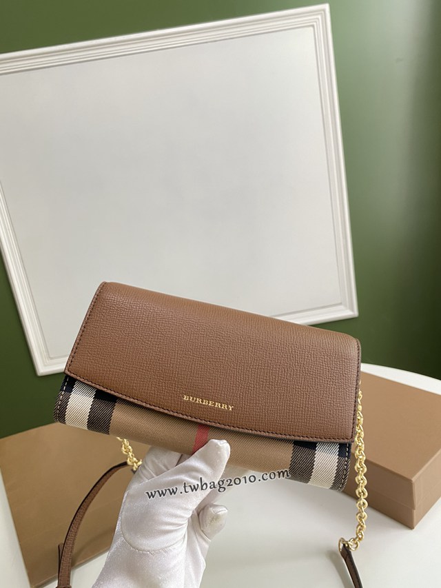 Burberry專門店新款House格紋拼皮革錢夾 巴寶莉小型手袋鏈條錢包 yxb1227